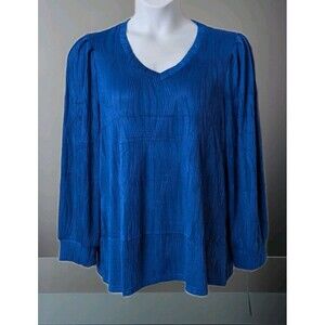 Jome Design Tunic Blouse Blue Long Sleeve Peasant Boho Size XL
